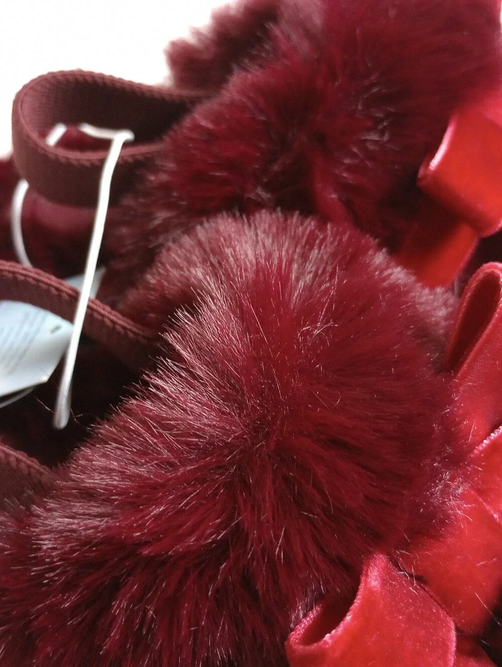 Cat & Jack Burgandy Faux Fur Slippers with Velvet Bows